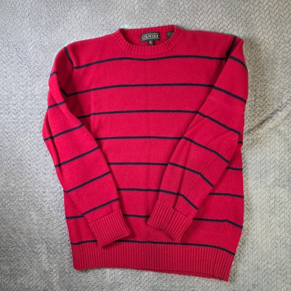 STRATUM Other - Stratum Men's XL Tall Red Striped Crewneck Sweater Long Sleeve Classic Knit